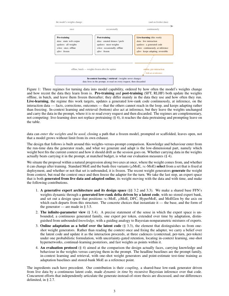 Page 3 of Infinite-Parameter LLMs: Generating and Adapting Weights from Live Data
