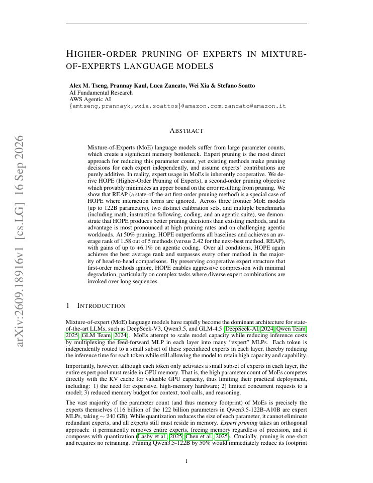 First page of Higher-order pruning of experts in mixture-of-experts language models