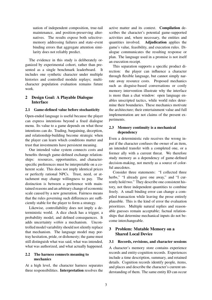 Page 3 of Long-Lived Characters, Local Inference: Incremental Memory Maintenance for Game NPCs