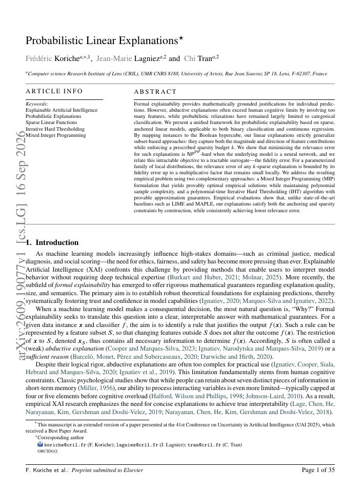 First page of Probabilistic Linear Explanations
