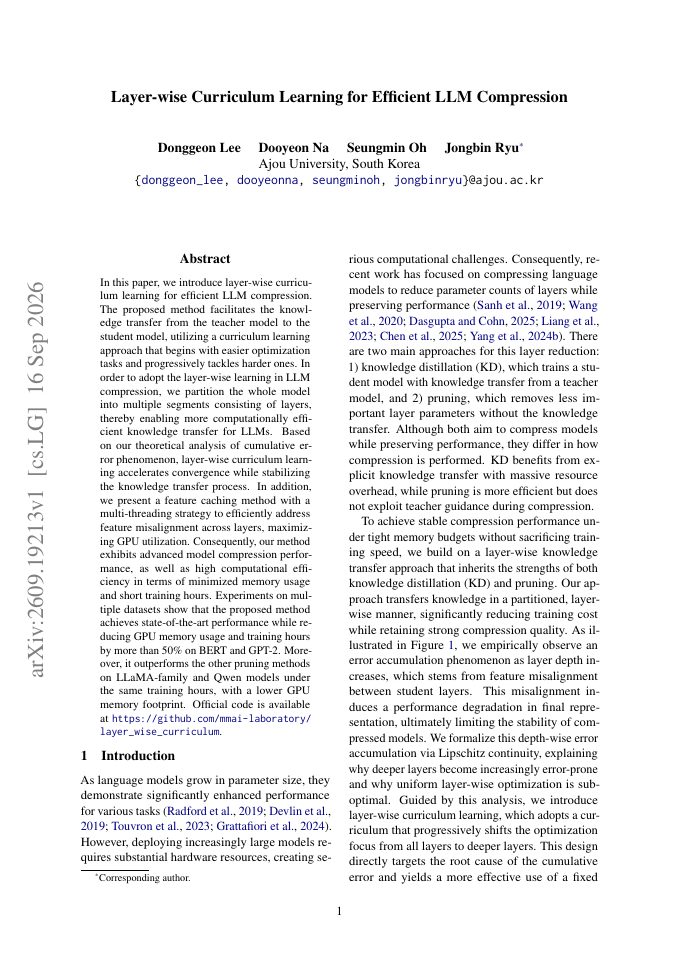 First page of Layer-wise Curriculum Learning for Efficient LLM Compression