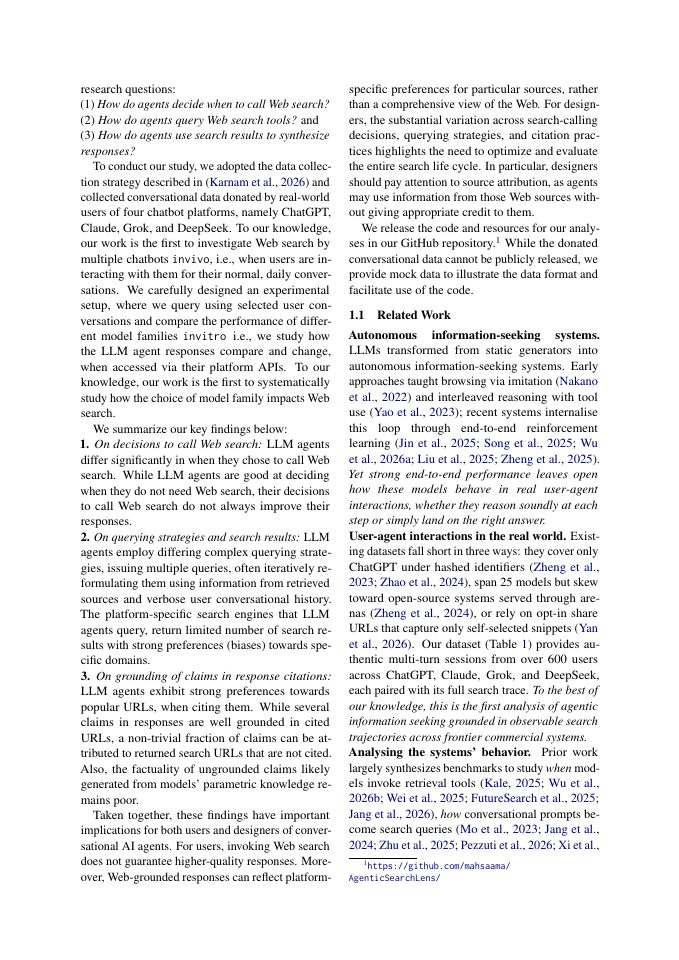 Page 2 of Characterizing Web Search by Conversational LLM Agents: From Search Decisions and Strategies to Results and Responses