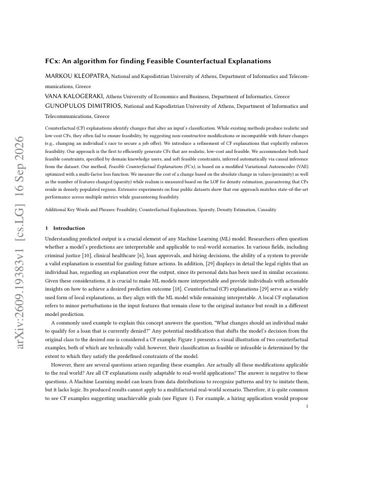 First page of FCx: An algorithm for finding Feasible Counterfactual Explanations