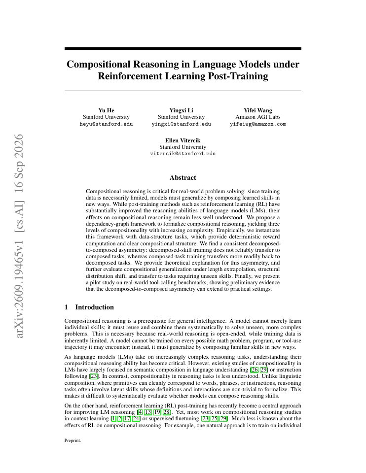 First page of Compositional Reasoning in Language Models under Reinforcement Learning Post-Training