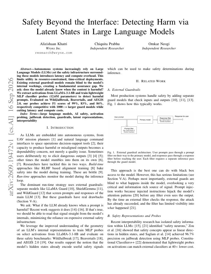 First page of Safety Beyond the Interface: Detecting Harm via Latent States in Large Language Models