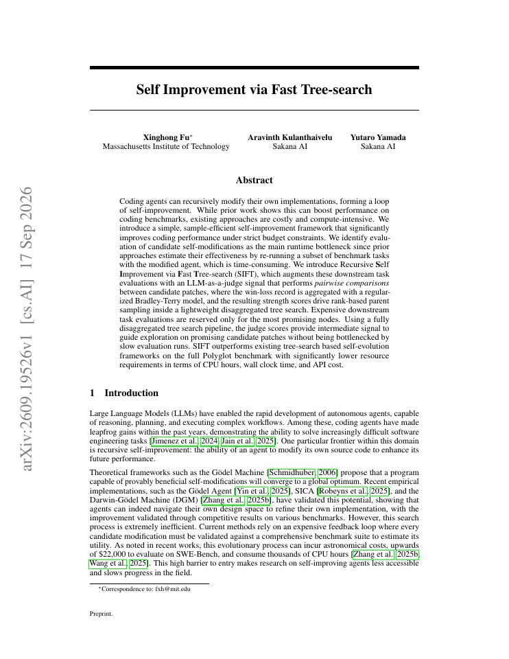 First page of Self Improvement via Fast Tree-search