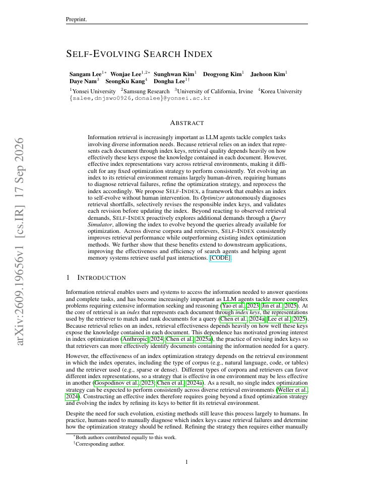 First page of Self-Evolving Search Index