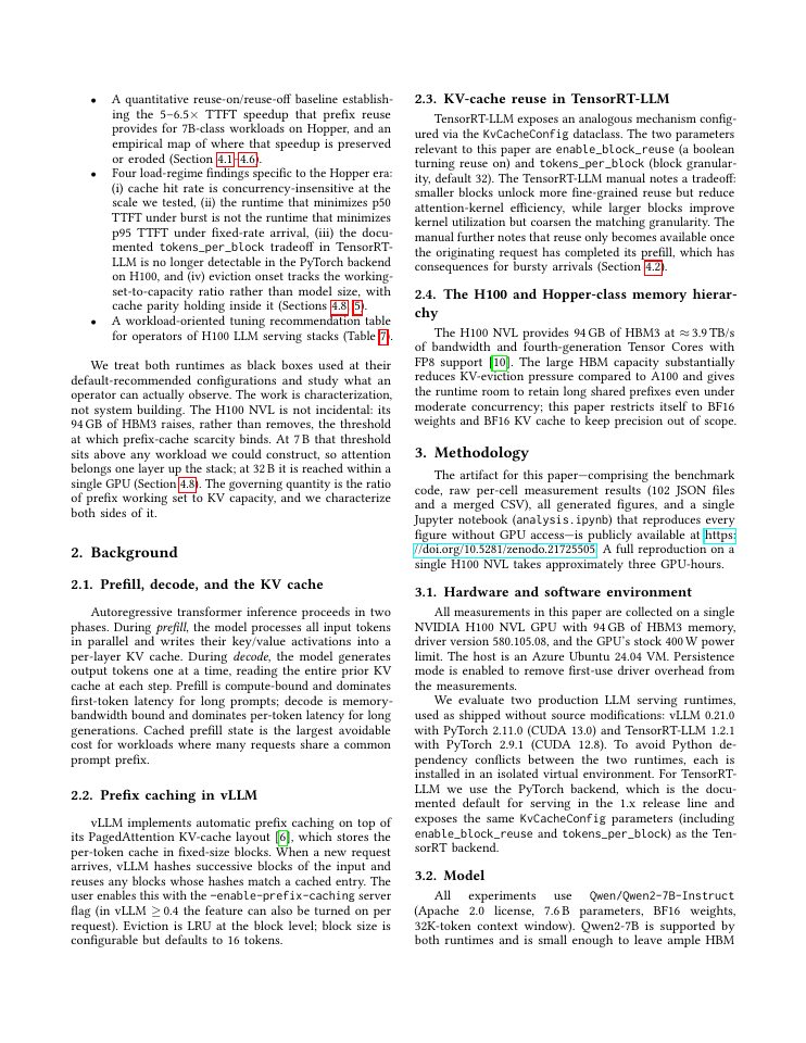 Page 2 of PrefixBench-H100: Characterizing Prefix Reuse and Time-to-First-Token in H100 LLM Serving