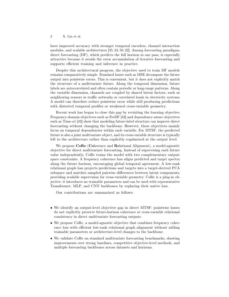 Page 2 of CoRe: Coherence and Relational Alignment for Multivariate Time Series Forecasting