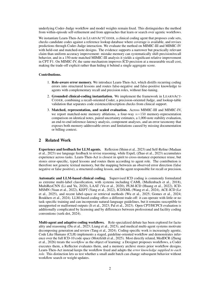 Page 2 of LearnActCoder: Role-Aware Error Memory for Adaptive Clinical Coding Agents