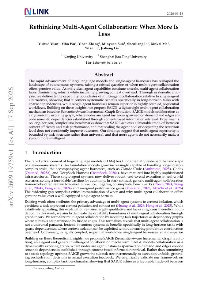 First page of Rethinking Multi-Agent Collaboration: When More Is Less