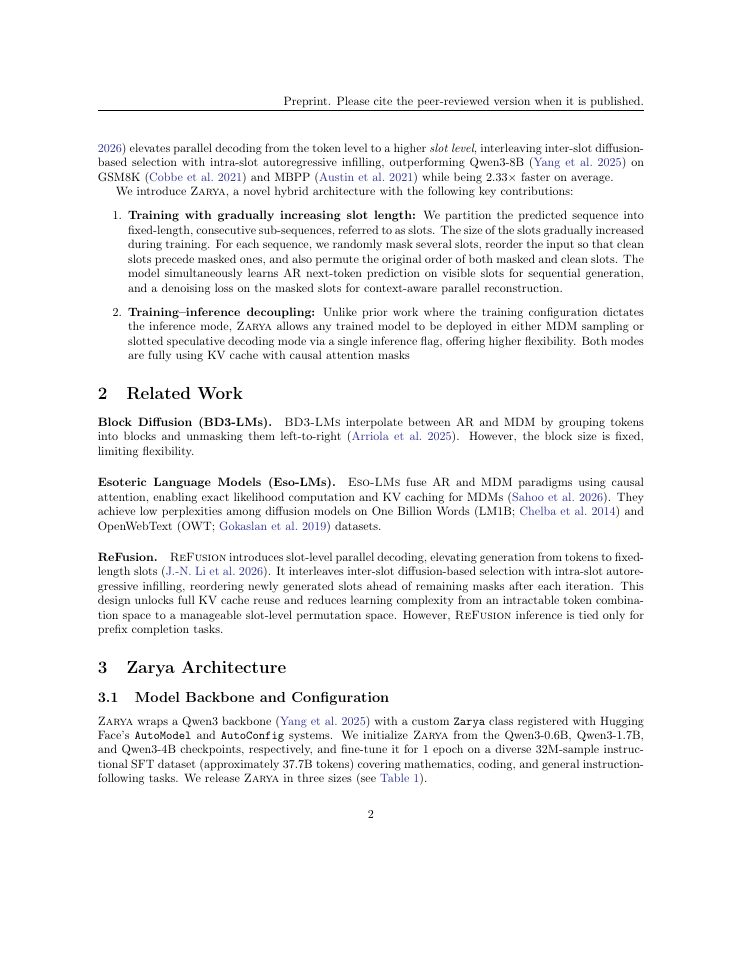 Page 2 of Zarya: A Hybrid Autoregressive--Masked Diffusion Language Model with Flexible Training and Dual-Mode Inference