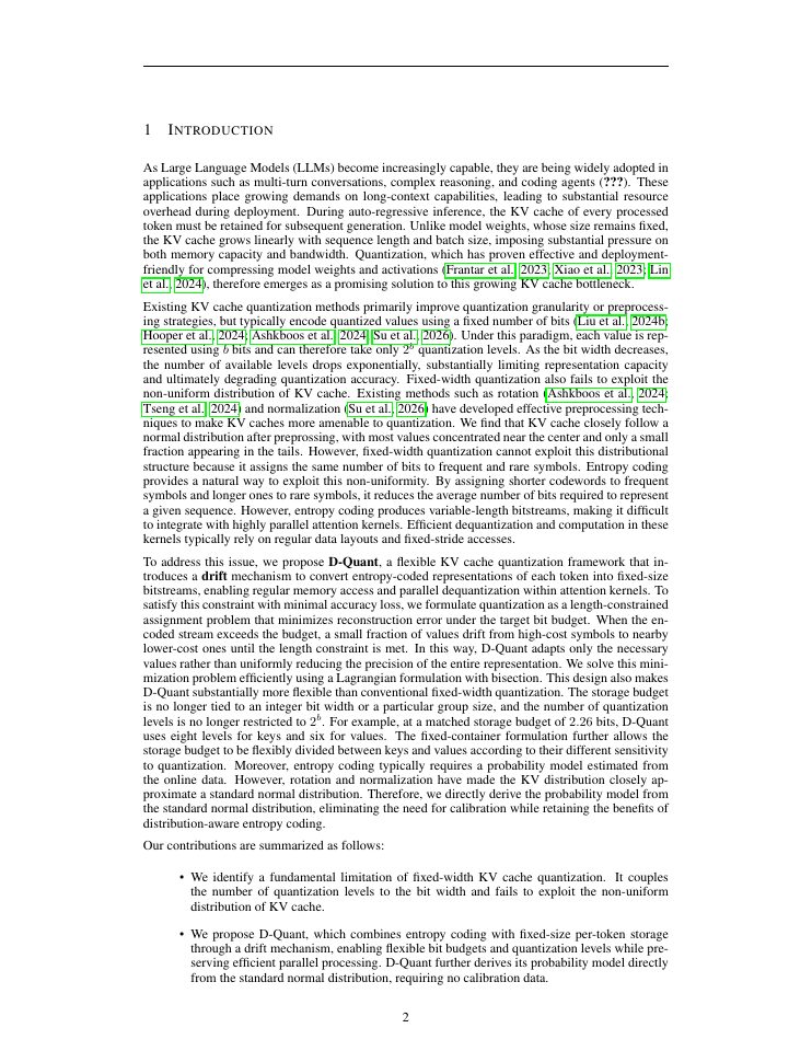 Page 2 of D-Quant: Driftable Entropy Coding for KV Cache Quantization