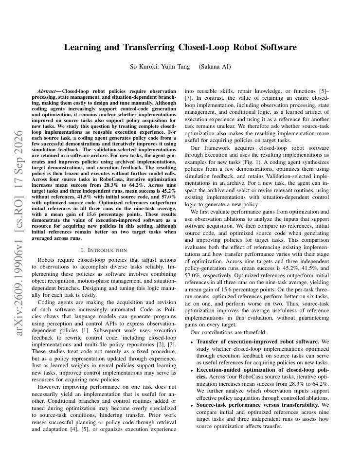 First page of Learning and Transferring Closed-Loop Robot Software