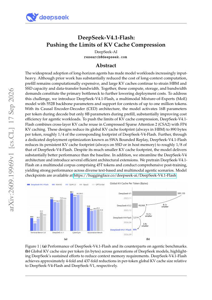 First page of DeepSeek-V4.1-Flash: Pushing the Limits of KV Cache Compression