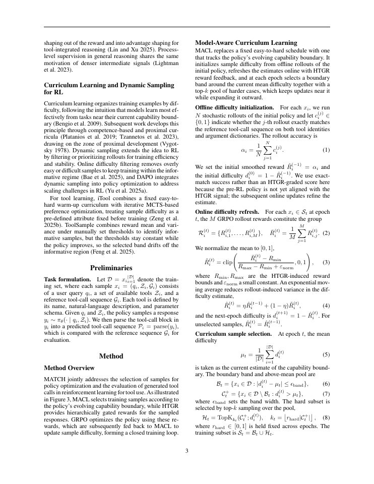 Page 3 of MATCH: Model-Aware Tool Learning with Curriculum Scheduling and Hierarchically Gated Rewards