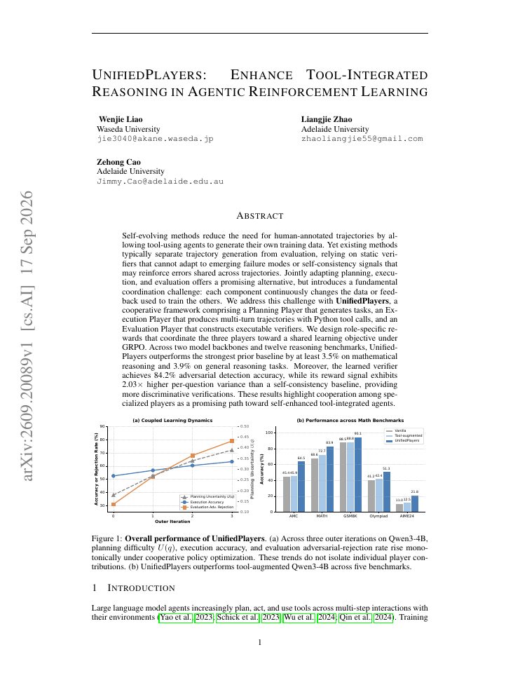First page of UnifiedPlayers: Enhance Tool-Integrated Reasoning in Agentic Reinforcement Learning