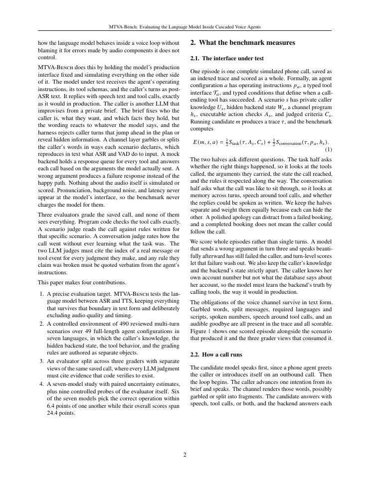 Page 2 of MTVA-Bench: Evaluating the Language Model Inside Cascaded Voice Agents