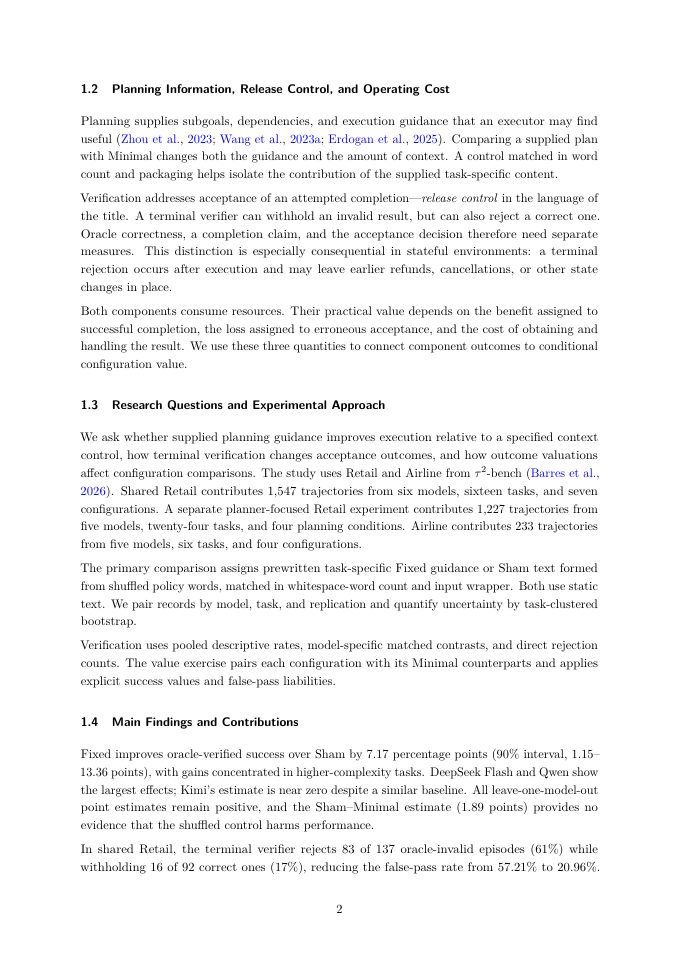 Page 2 of How Do Agent Harnesses Create Value? Planning Information and Release Control in Stateful LLM Agents