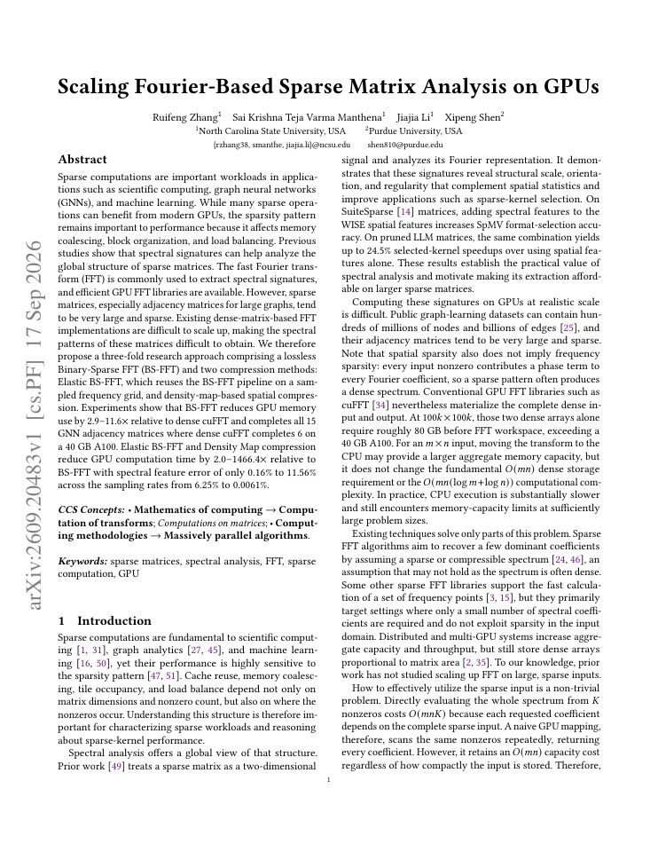 First page of Scaling Fourier-Based Sparse Matrix Analysis on GPUs