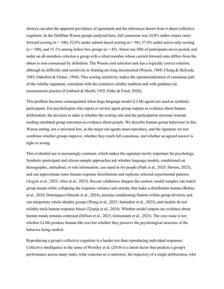 Page 2 of Language-model groups overstate consensus when replaying human deliberation on a reasoning task