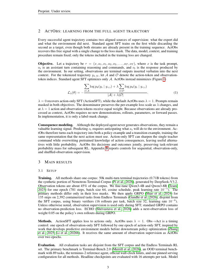 Page 3 of Don't Mask the Environment: Observation Supervision Changes How Agents Explore Under RL