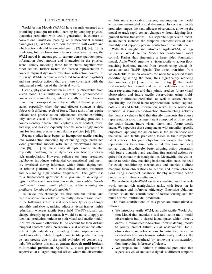 Page 2 of Agile-WAM: An Agile Tactile World Action Model for Contact-Rich Robot Control