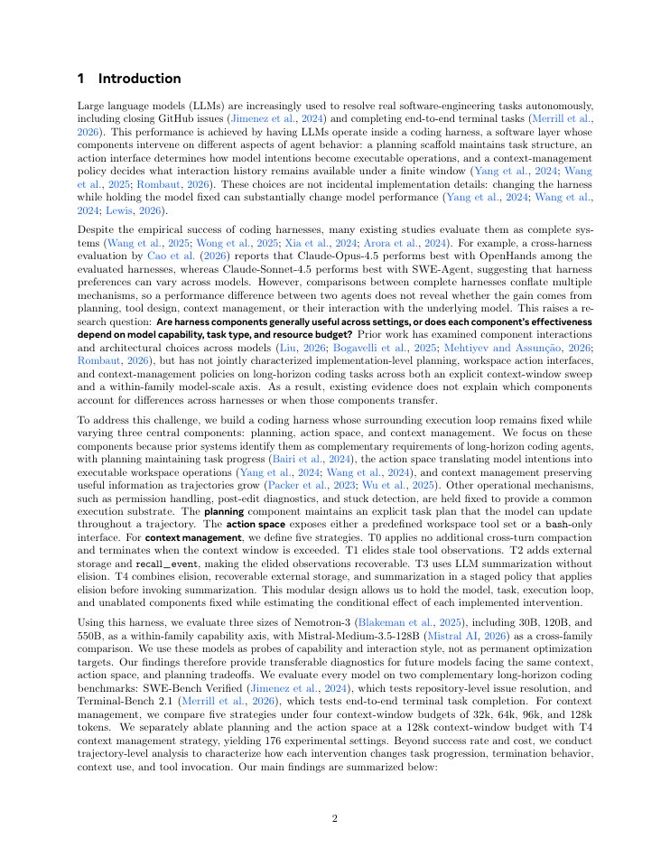 Page 2 of An Empirical Study of Harness Design for Coding Agents