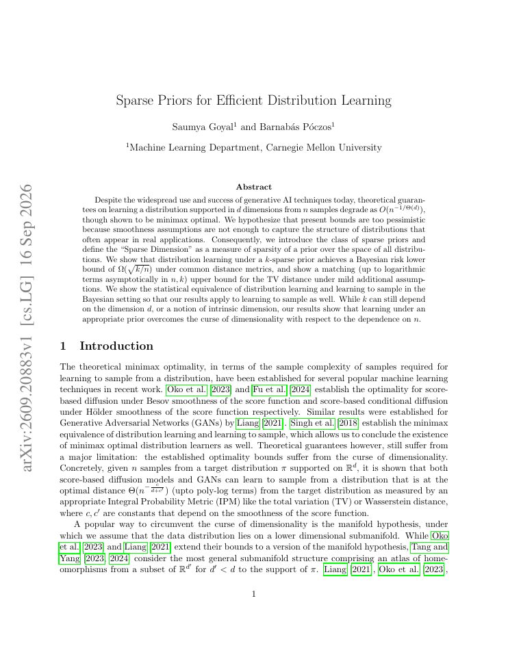 First page of Sparse Priors for Efficient Distribution Learning