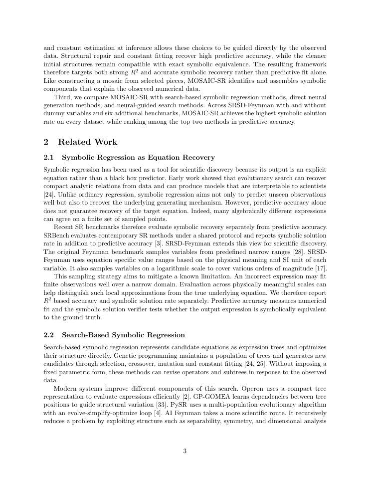Page 3 of MOSAIC-SR: Transformer-Guided Symbolic Regression for Scientific Equation Recovery