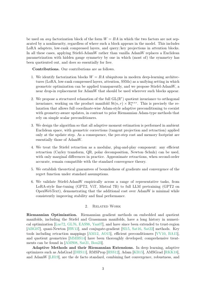 Page 3 of Stiefel-AdamW: Geometry-Aware AdamW for Linear Factorization Blocks