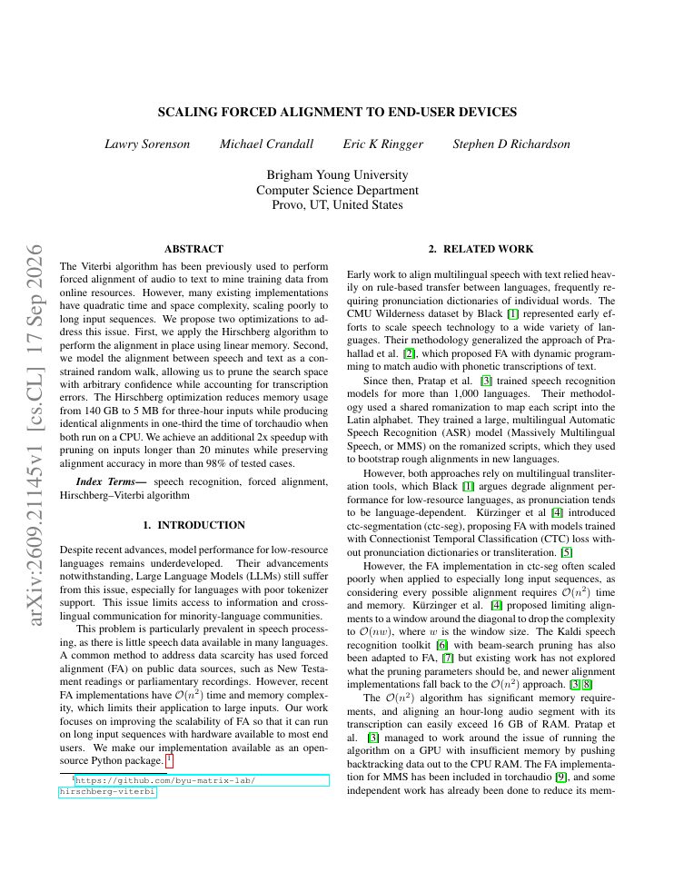 First page of Scaling Forced Alignment to End-User Devices