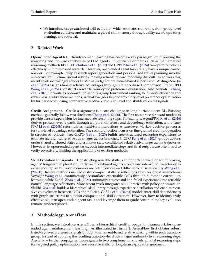 Page 3 of ArenaFlow: From Trajectory Ranking to Hierarchical Credit Propagation for Open-Ended Agent RL
