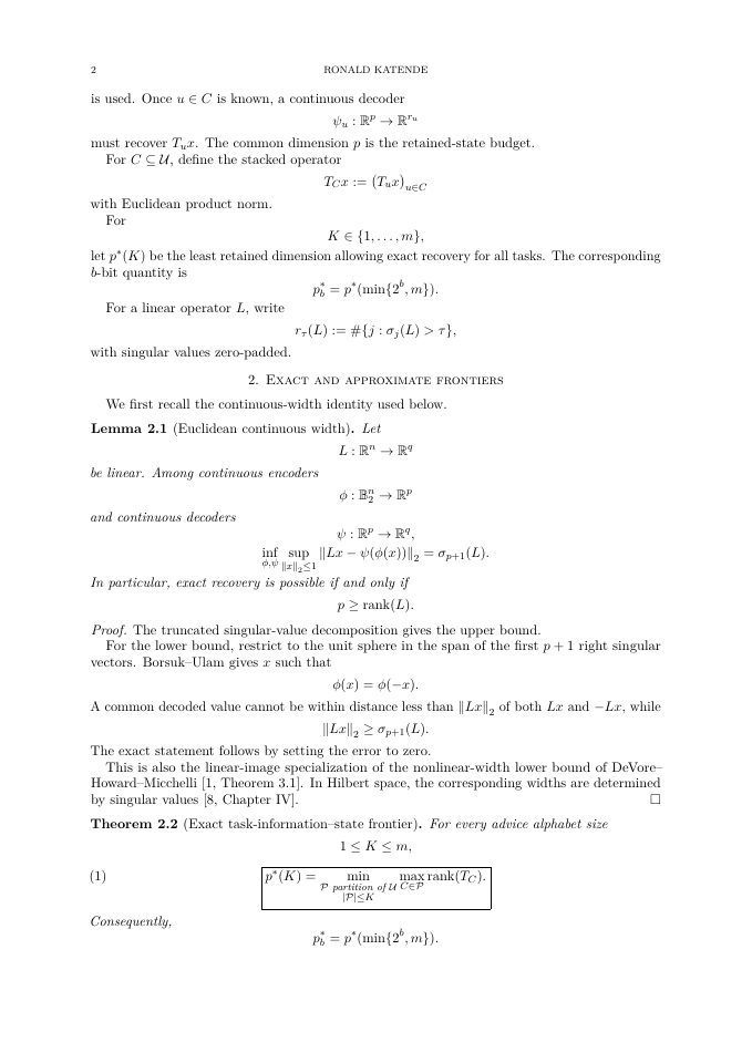 Page 2 of What Must Survive? Exact Task-Information--State Frontiers for Resource-Sufficient Learning