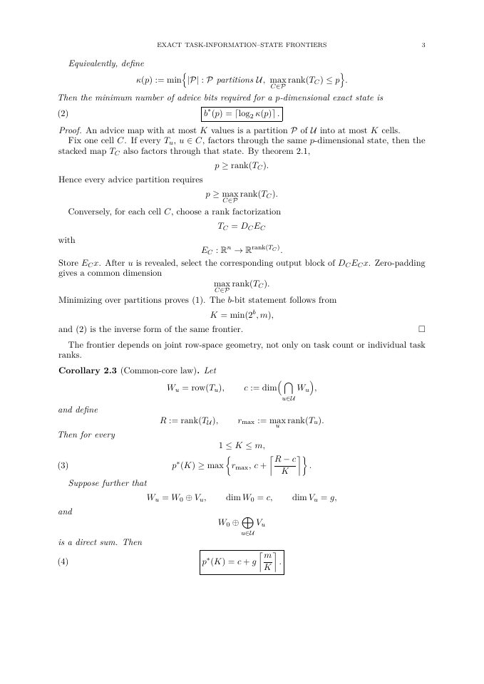 Page 3 of What Must Survive? Exact Task-Information--State Frontiers for Resource-Sufficient Learning