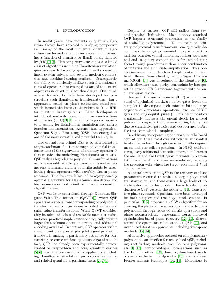 Page 2 of Weighted Quantum Signal Processing: Low-Depth Polynomial Approximation with Applications to Kolmogorov-Arnold Networks