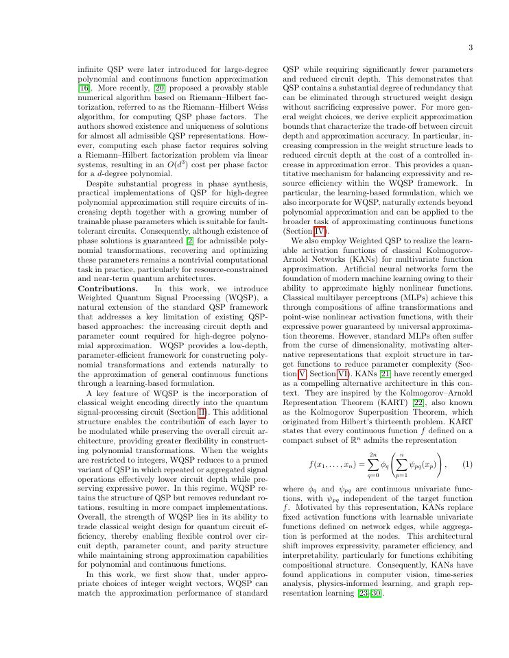 Page 3 of Weighted Quantum Signal Processing: Low-Depth Polynomial Approximation with Applications to Kolmogorov-Arnold Networks