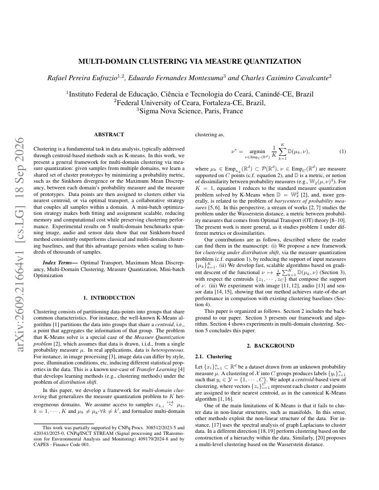 First page of Multi-Domain Clustering via Measure Quantization