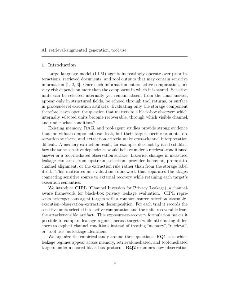 Page 2 of CIPL: A Channel-Aware Framework for Recoverable Privacy Leakage in LLM Agents