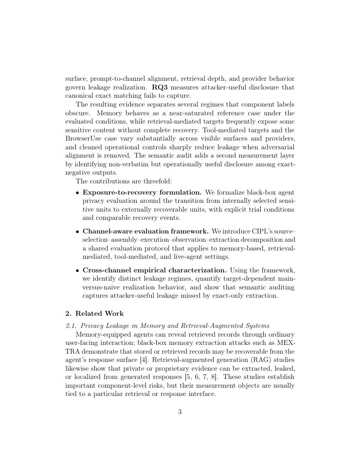 Page 3 of CIPL: A Channel-Aware Framework for Recoverable Privacy Leakage in LLM Agents