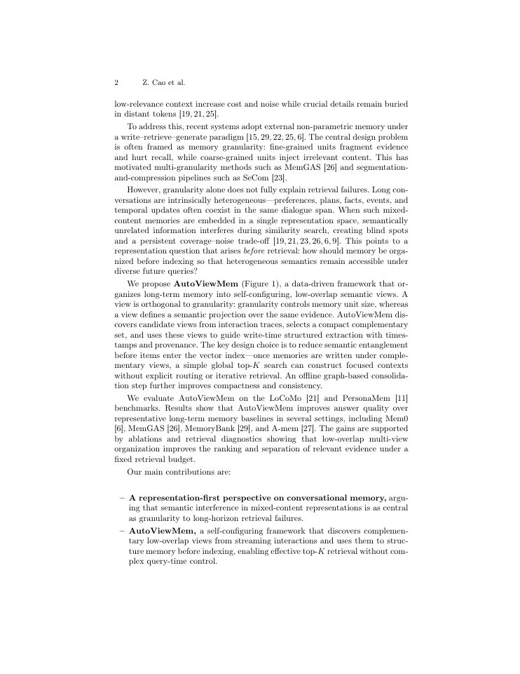 Page 2 of AutoViewMem: Self-Configuring Orthogonal Views for Conversational Long-Term Memory