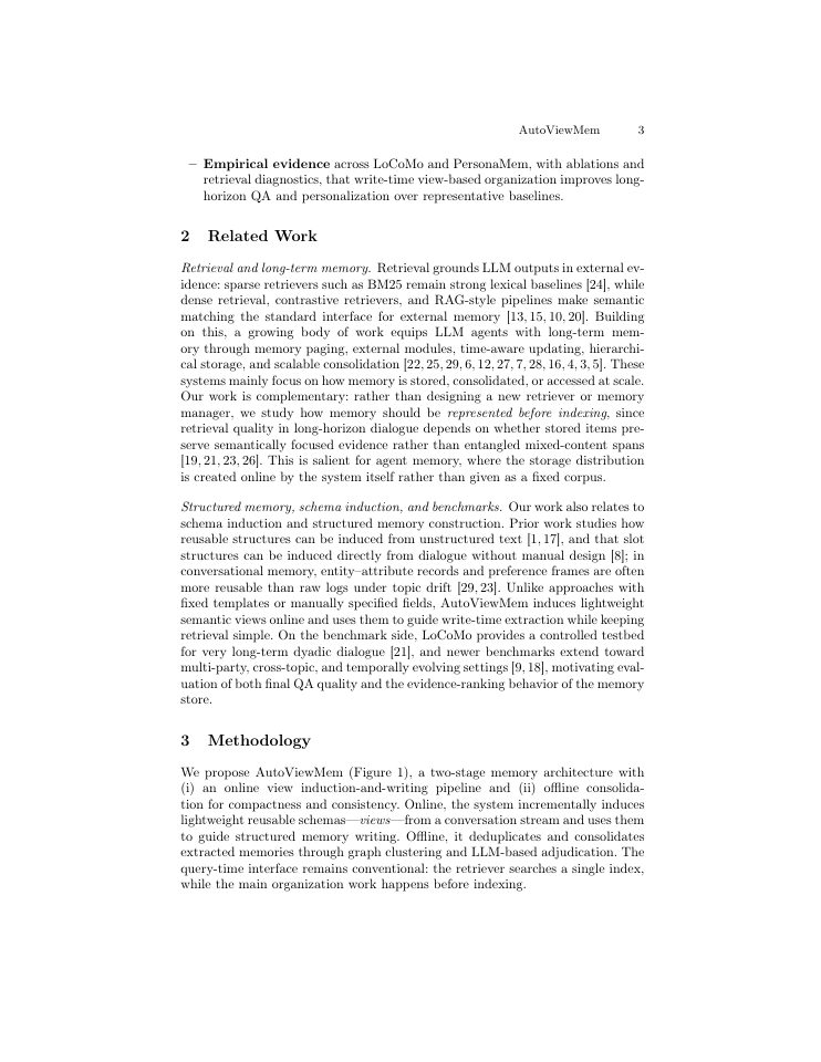 Page 3 of AutoViewMem: Self-Configuring Orthogonal Views for Conversational Long-Term Memory