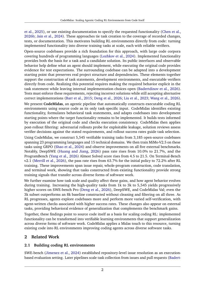 Page 2 of CodeMidas: Scaling Agentic Coding RL Environments from Code Itself