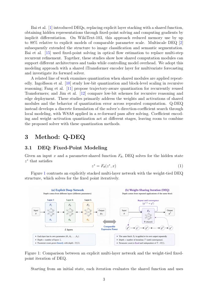 Page 3 of Q-DEQ: Discrete Solving and Quantization for Deep Equilibrium Models in Time Series Forecasting under Edge Deployment Coding Constraints