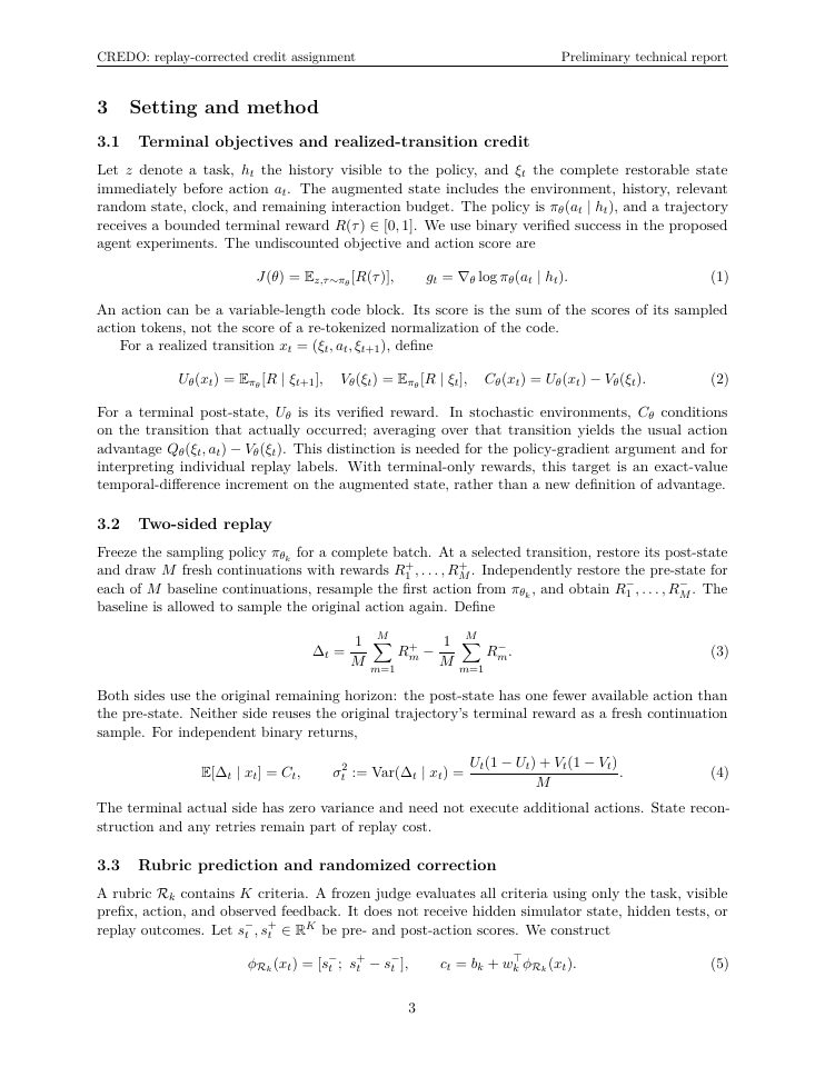 Page 3 of CREDO: Variance-Guided Rubric Evolution for Replay-Corrected Credit Assignment