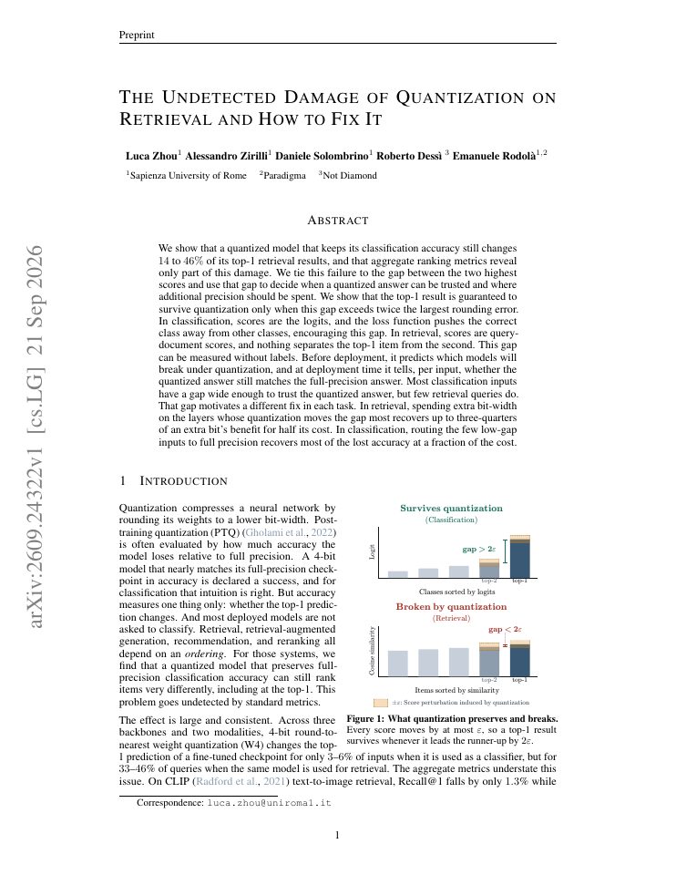 First page of The Undetected Damage of Quantization on Retrieval and How to Fix It