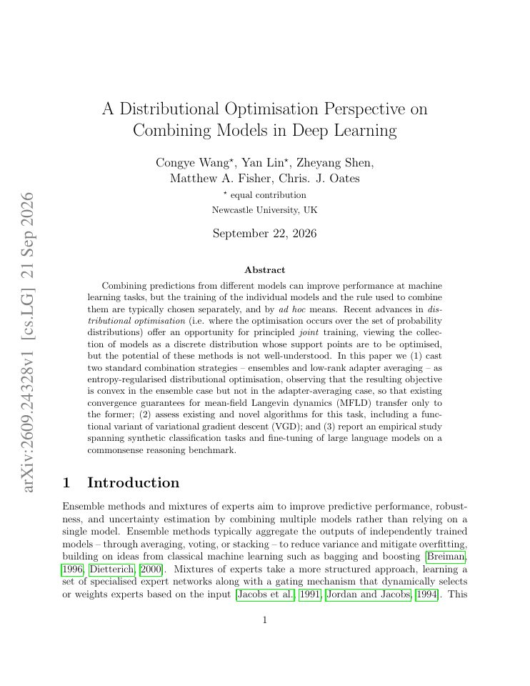 First page of A Distributional Optimisation Perspective on Combining Models in Deep Learning
