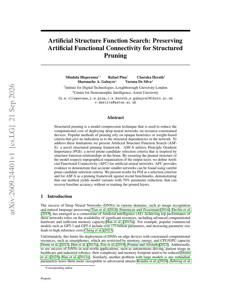 First page of Artificial Structure Function Search: Preserving Artificial Functional Connectivity for Structured Pruning