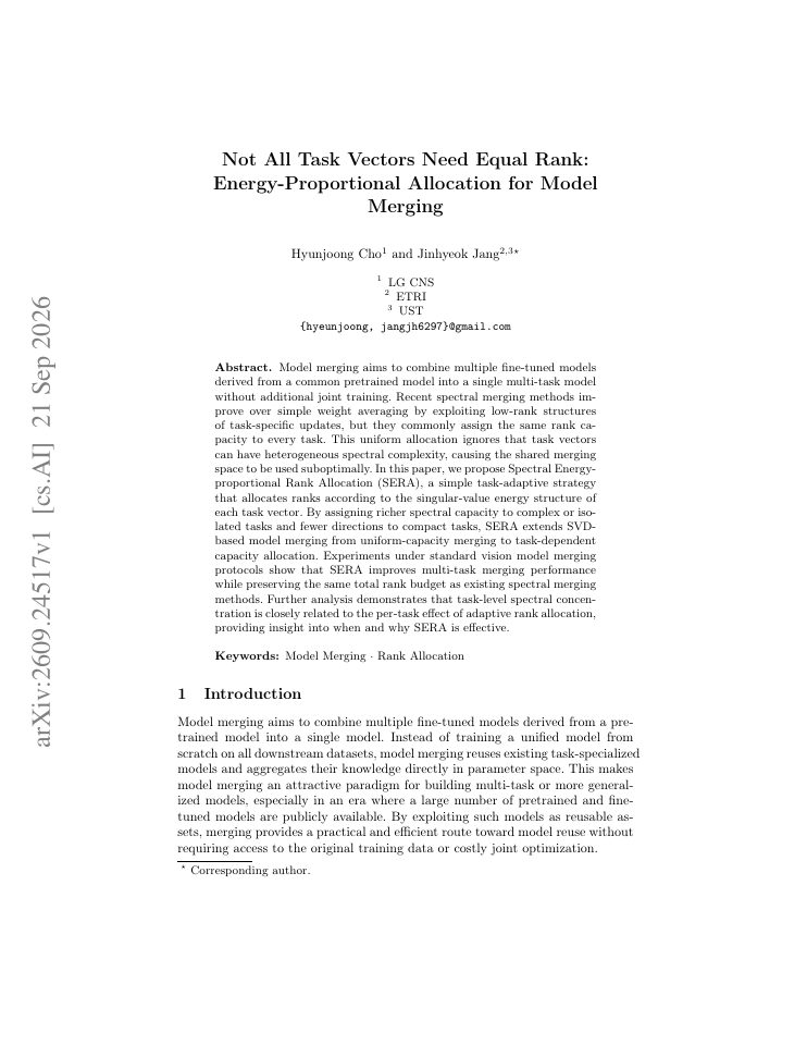 First page of Not All Task Vectors Need Equal Rank: Energy-Proportional Allocation for Model Merging