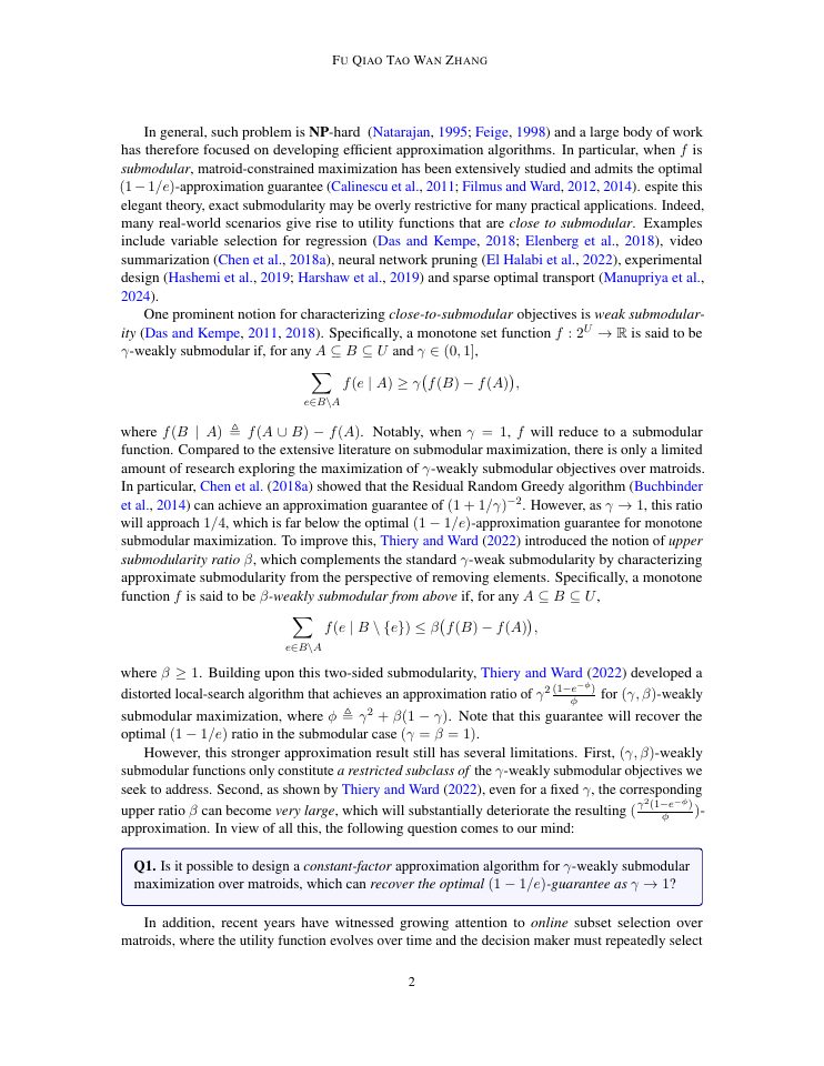 Page 2 of Poisson Exchange Beyond Submodularity: Effective Approximation Algorithms for Offline and Online Subset Selection over Matroids